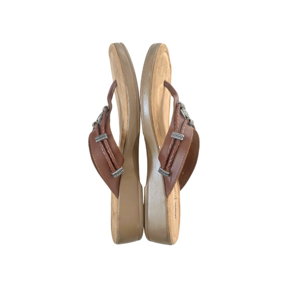 Minnetonka Silverthorne Thong Sandals Flip Flops Leather Whiskey Brown Women’s 8 - Picture 3 of 7